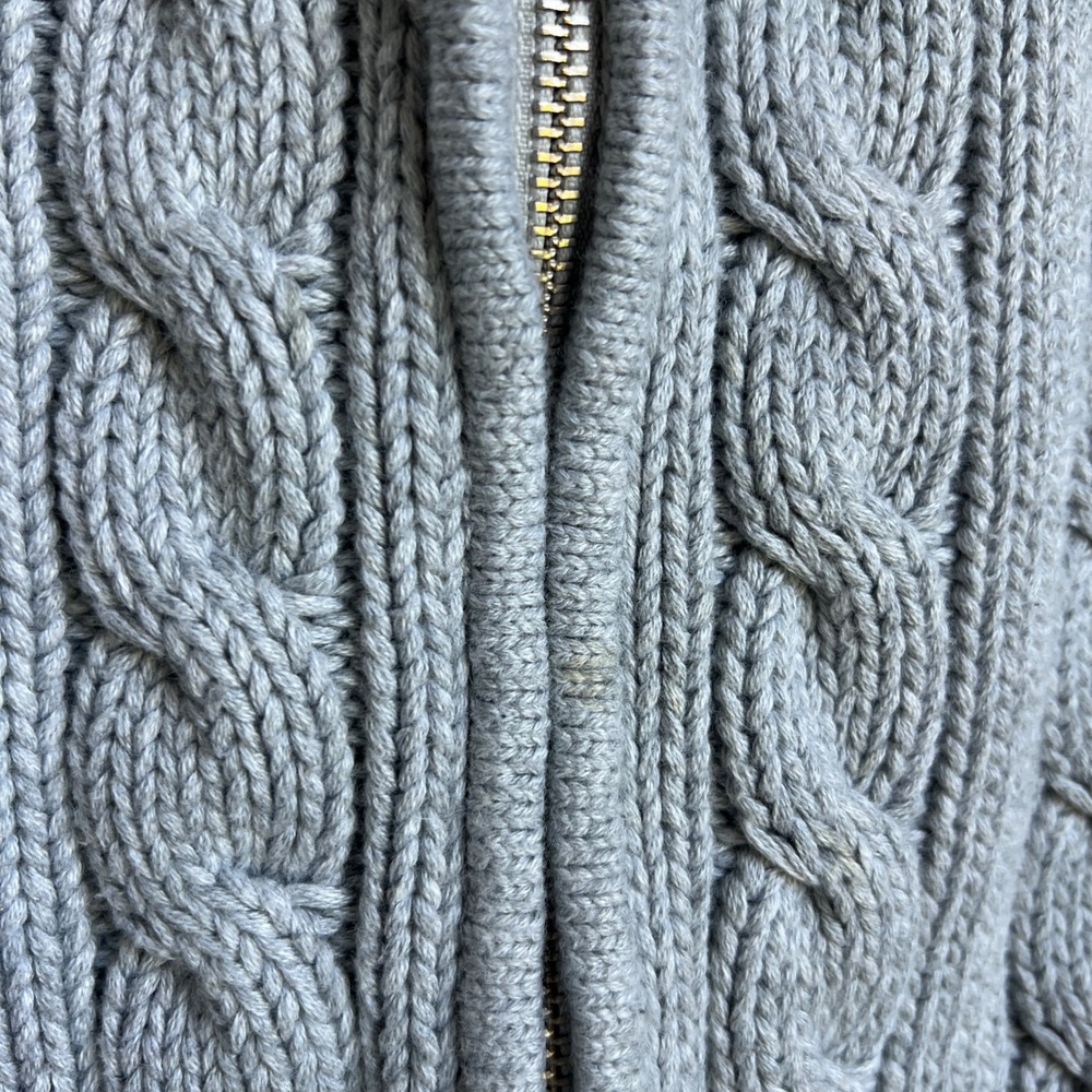 Wyeth Cable Knit Zip Cardigan Sweater Cotton Fisherman Gray Minimalist Mock Neck - Picture 9 of 11